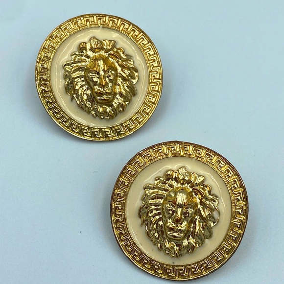 Gold Coloured Lion head Earrings - Picture 3 of 3